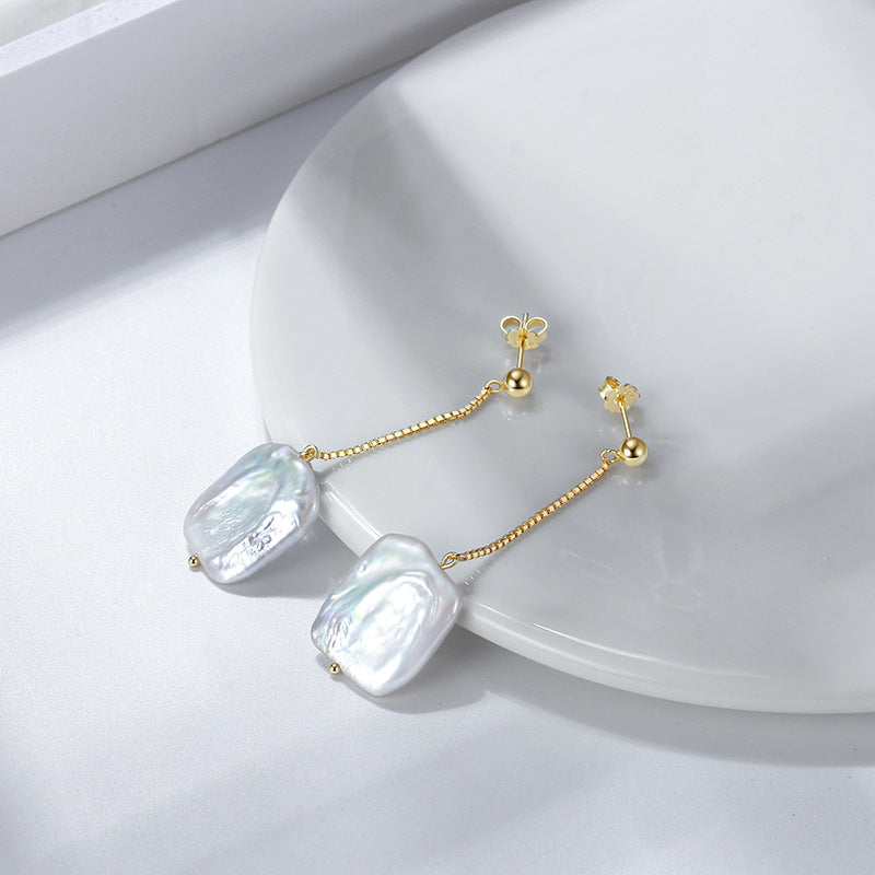 Baroque Pearl Gold Plated Silver Drop Earrings