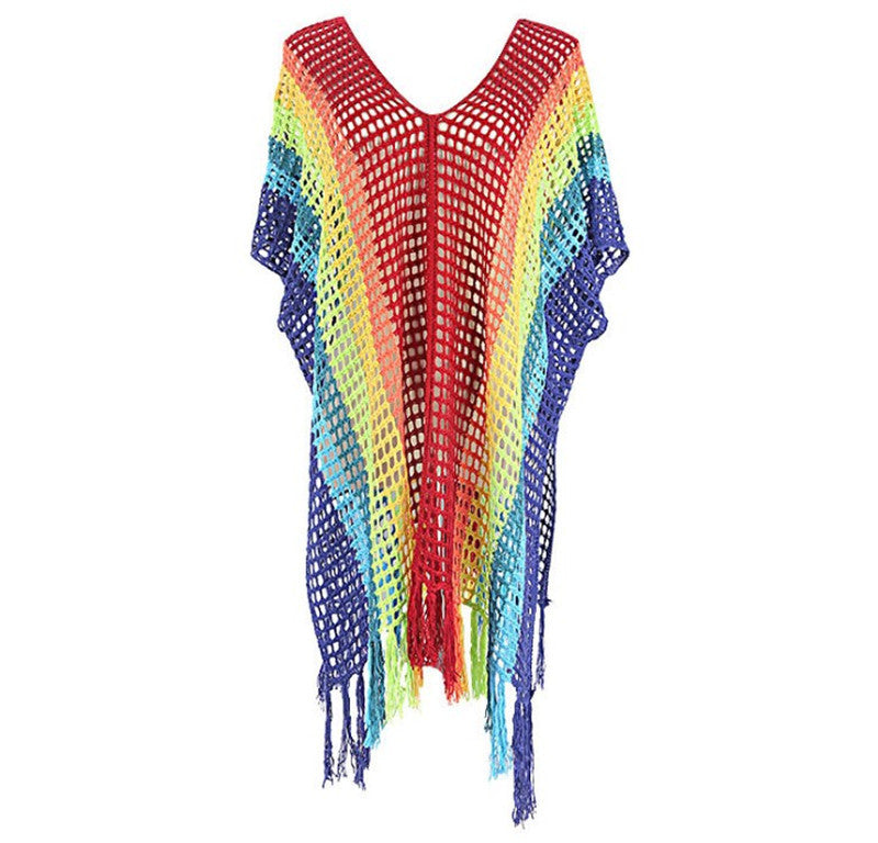 Colorful Knitting Crochet Tassels Swimwear Cover Ups for Women