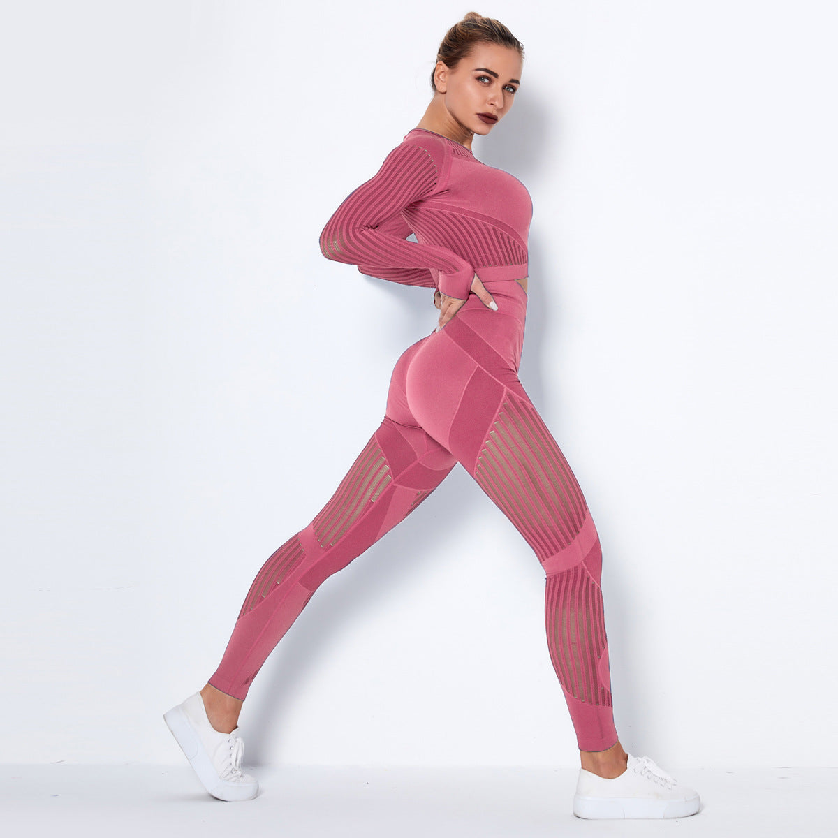 Sexy Hollow Out Long Sleeves Tops and Leggings Sets for Yoga Sporting
