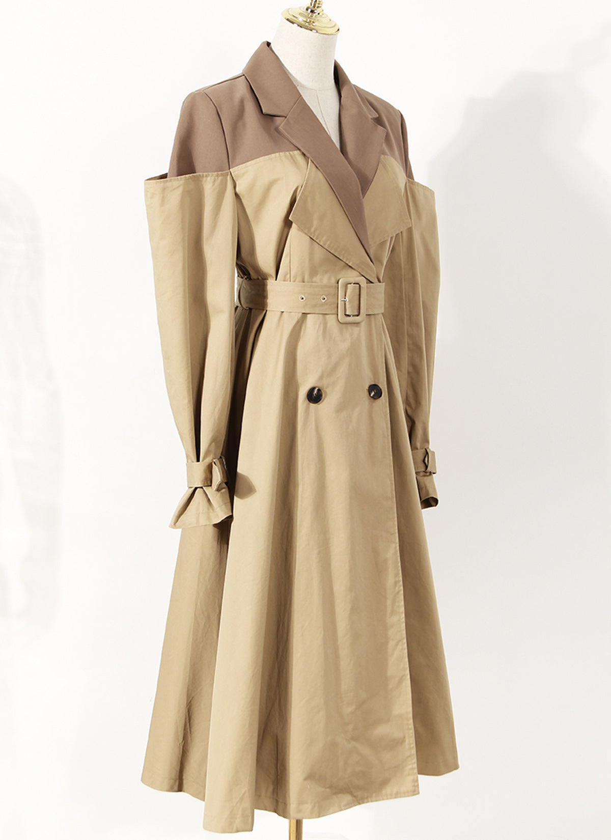Designed Khaki Color Women Fall Trenchcoat