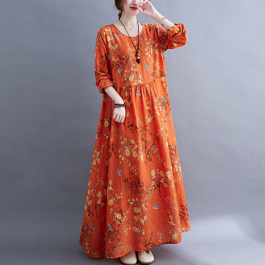 Orange Vintage Long Sleeves Fall Dresses