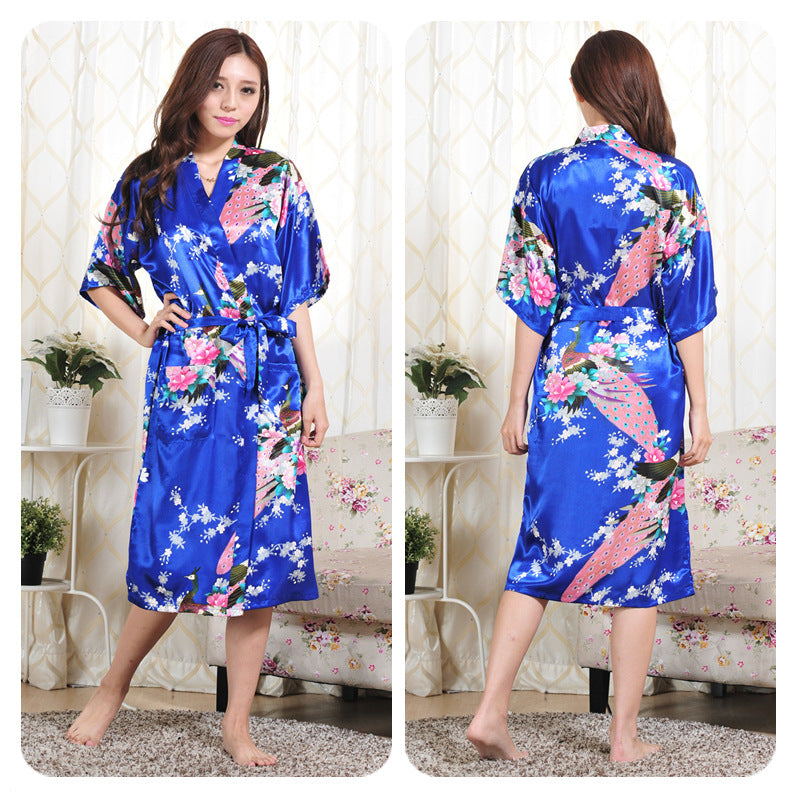 Women Peacock Design Satin Women Night Romber Gowns