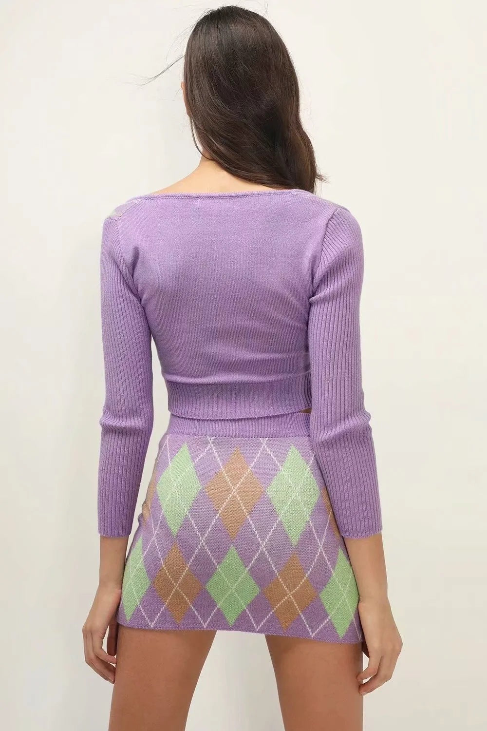 Elegant Midriff Baring Short Tops and Mini Knitting Skirts