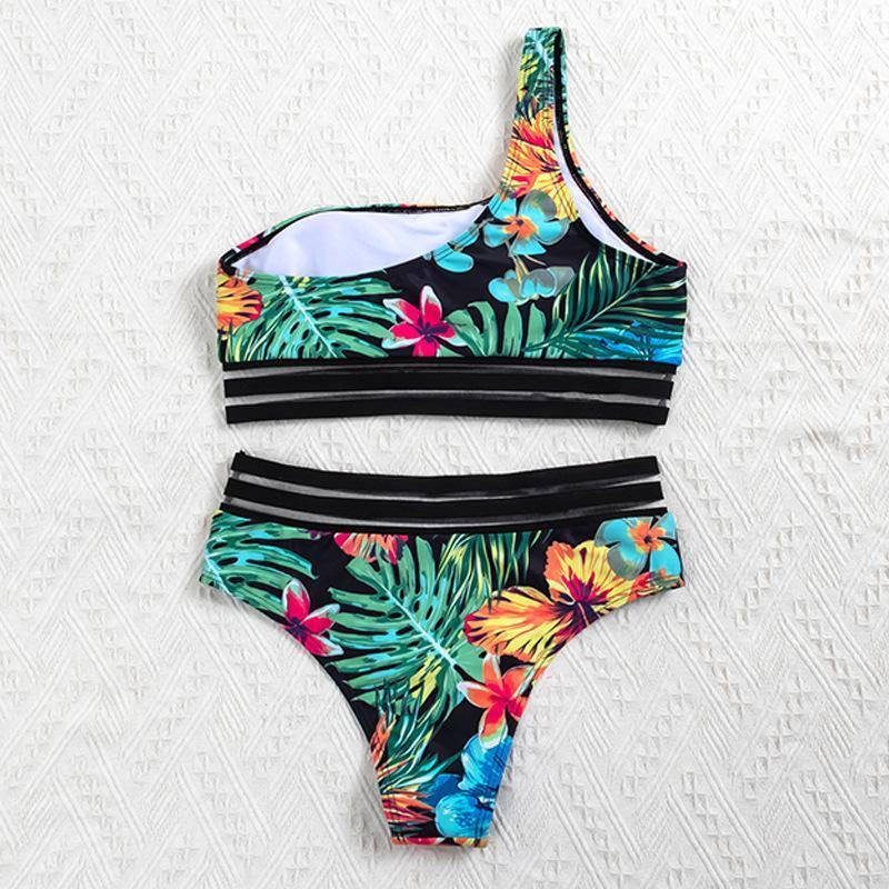 Fashion New Gree Leaf Print Takini Swimsuits-STYLEGOING