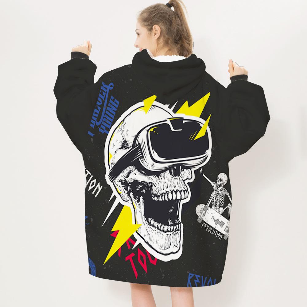 Unisex Skull Print Lazy Person Wearable Blanket-Skull-1-Adult-Free Shipping at meselling99