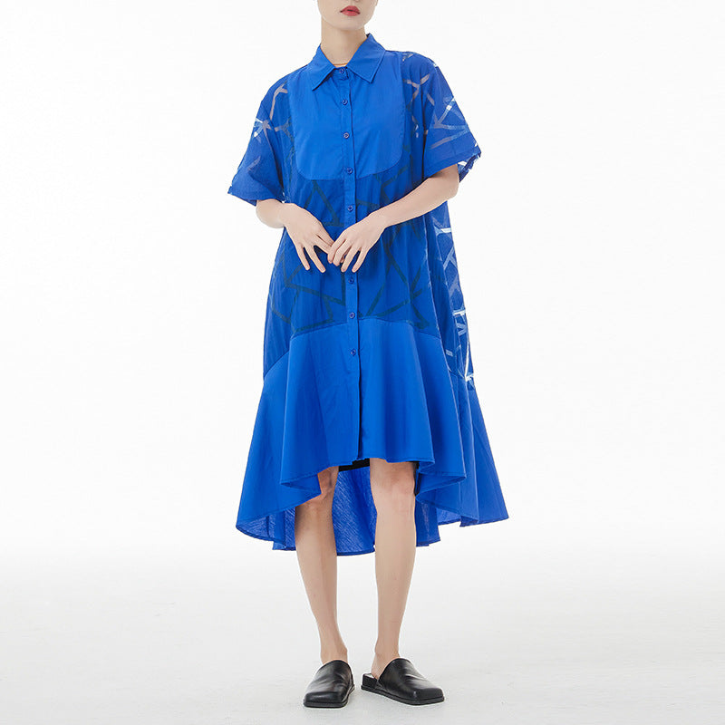 Vintage Summer Short Sleeves Irregular Long Shirts Dresses