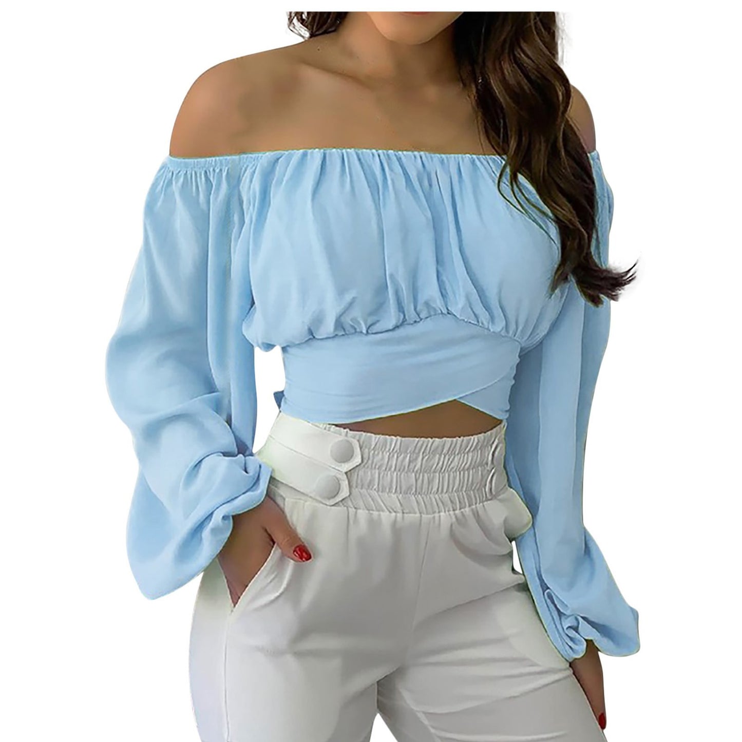 Sexy Off The Shoulder Midriff Baring Summer Short Tops