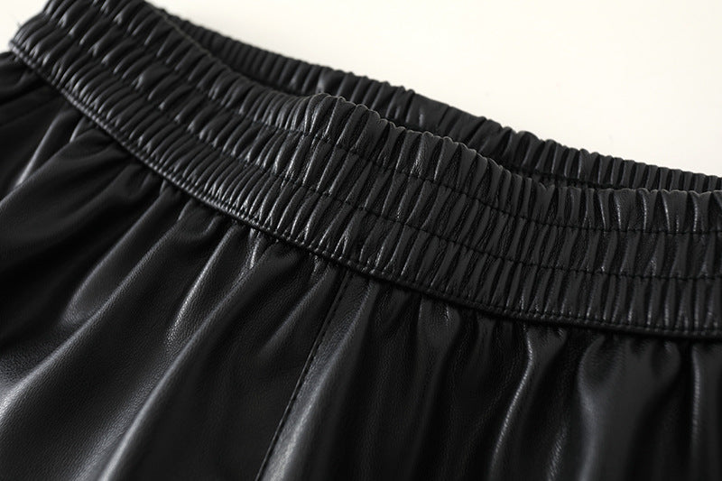 Black Pu Leather High Waist Shorts for Women