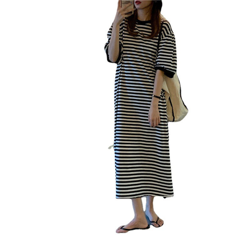 Designed Striped Summer Plus Sizes T Shirts Dresses