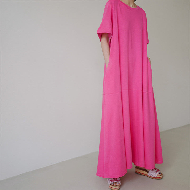 Casual Simple Design Plus Sizes Short Sleeves Long Dresses