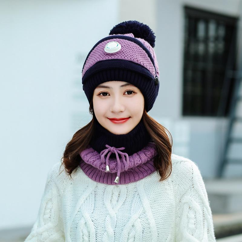 Women Winter Fleece Liner Outdoor Kntting Hats&Scarfs 3pcs/Set-Purple-One Size-Elastic-Free Shipping at meselling99