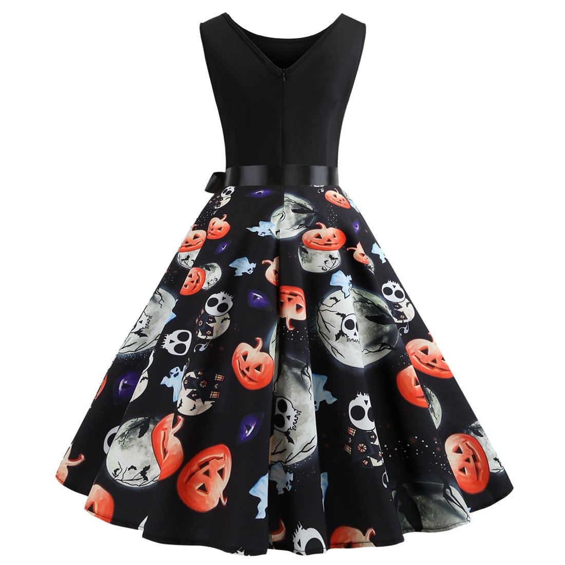 Vintage Pumpkin Skeleton Print Dresses-STYLEGOING