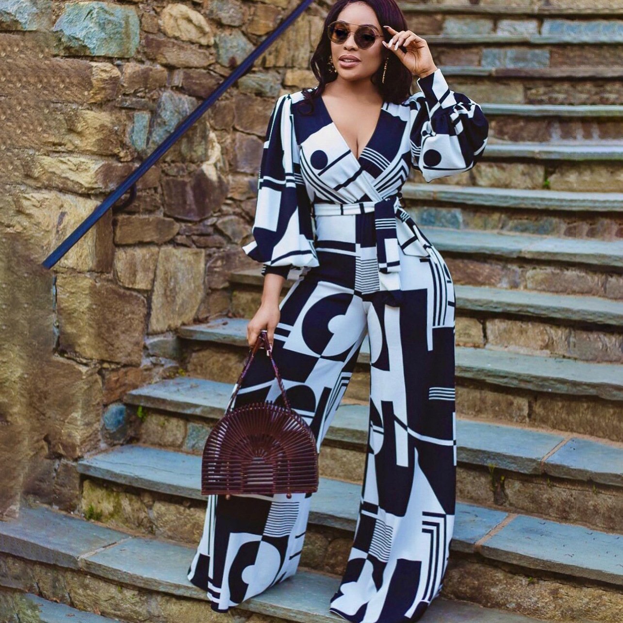 African Long Sleeves High Waist Casual Loose Women Jumpsuits