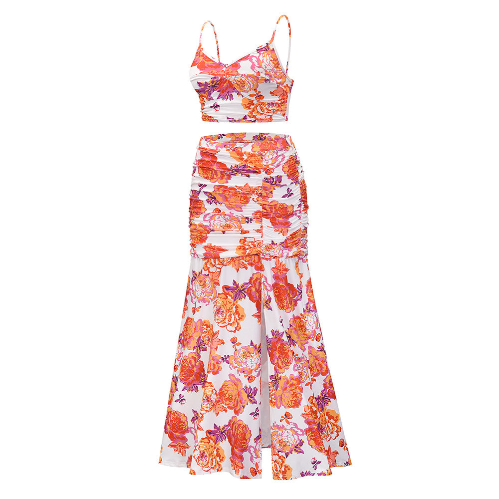 Sexy Floral Split Front Two Pieces Summer Dresses