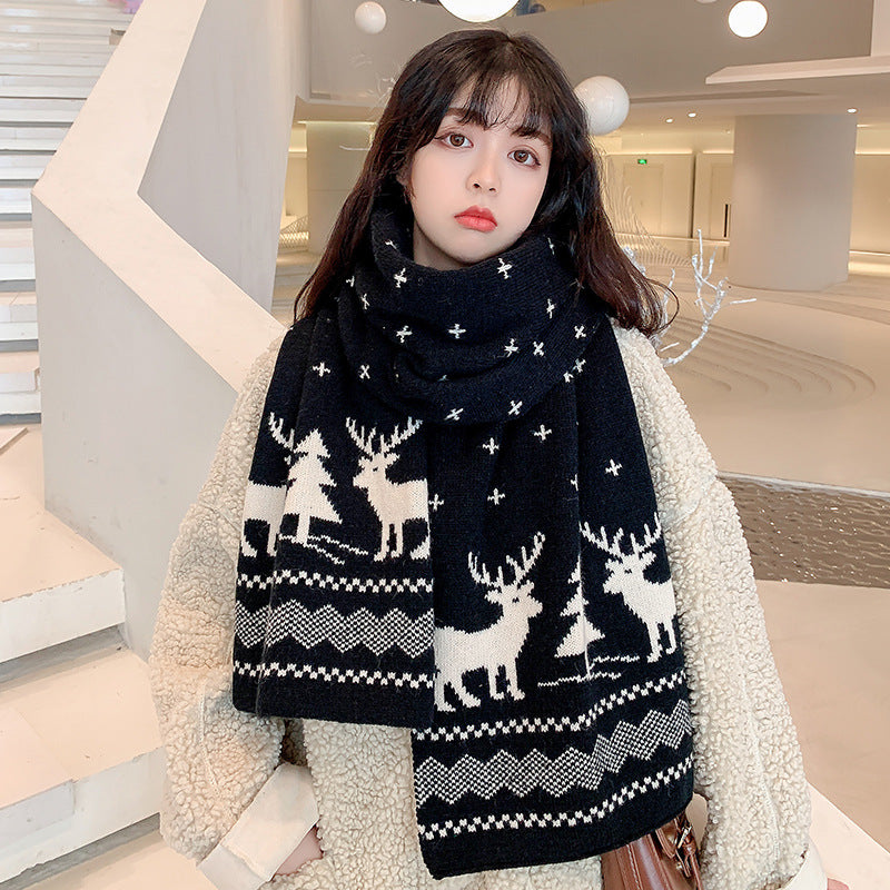 Christmas Lovely Elk Design Knitted Scarves