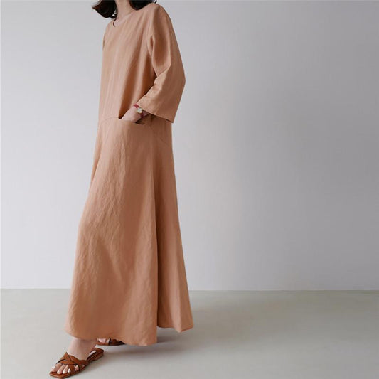 Plus Size Casual Linen A Line Long Dress-STYLEGOING