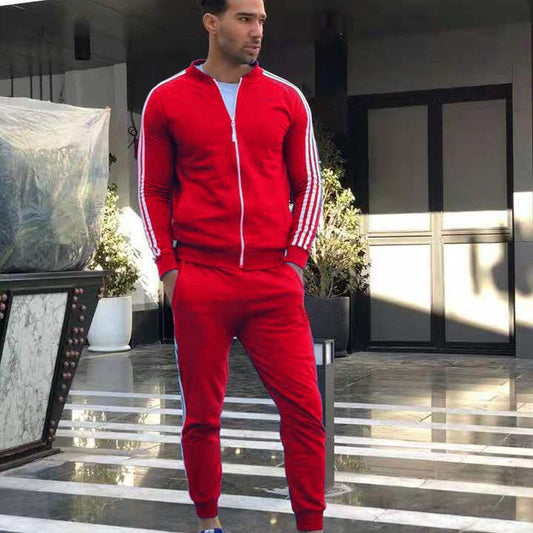 Fall Zipper Casual Men Cardigan Running Suits-STYLEGOING