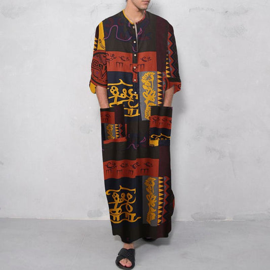 Ethnic Leisure Print Long Robes for Men