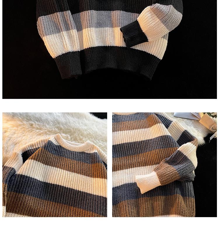 Striped Round Neck Knitting Men's Pullover Sweaters