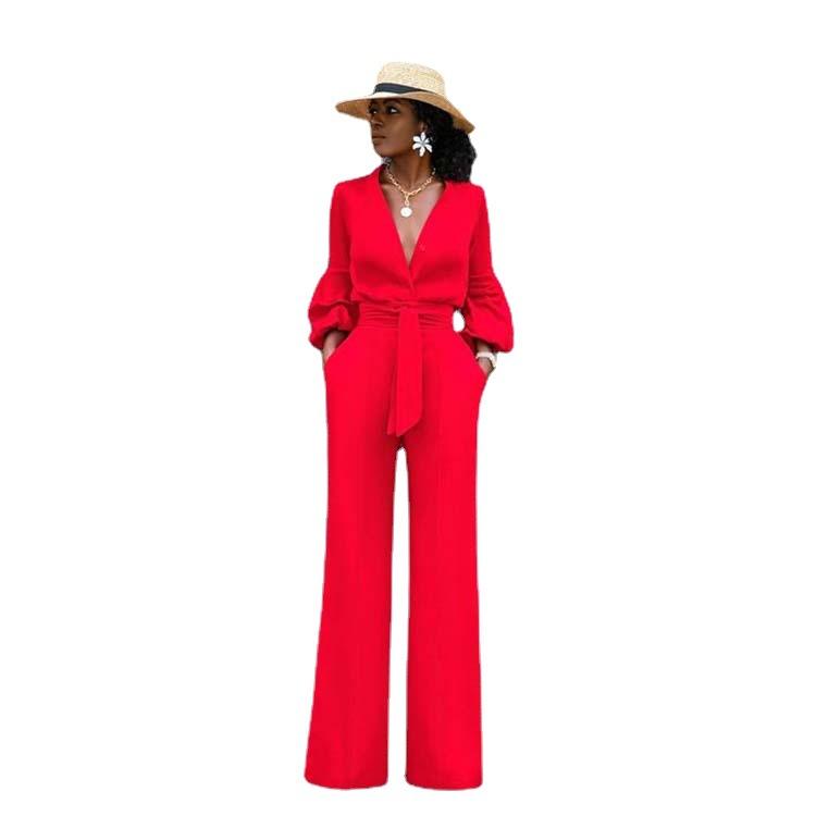 Casual African Women Office Lady Long Sleeves Jumpsuits