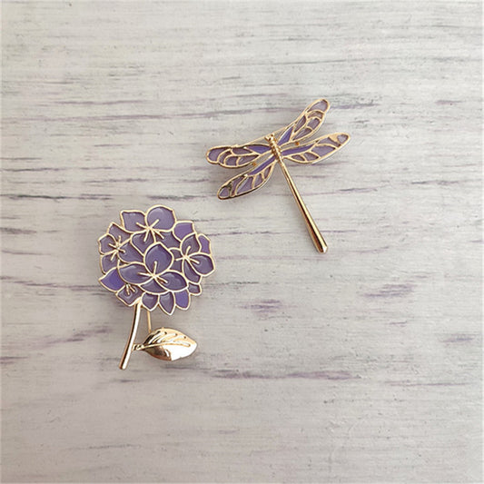 Charming Lilac and Dragonfly Design Brooches for Women