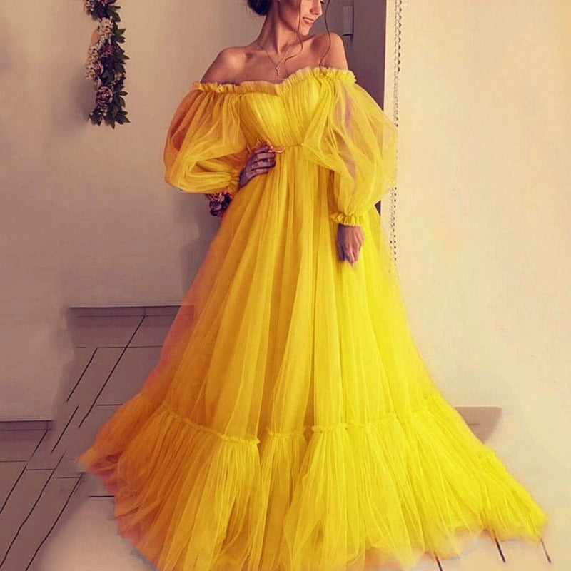 Women Off The Shoulder Tulle Long Party Dresses