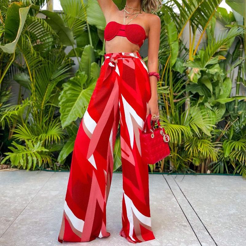 Sexy Summer Floral Print Strapless Three Pieces Suits-STYLEGOING