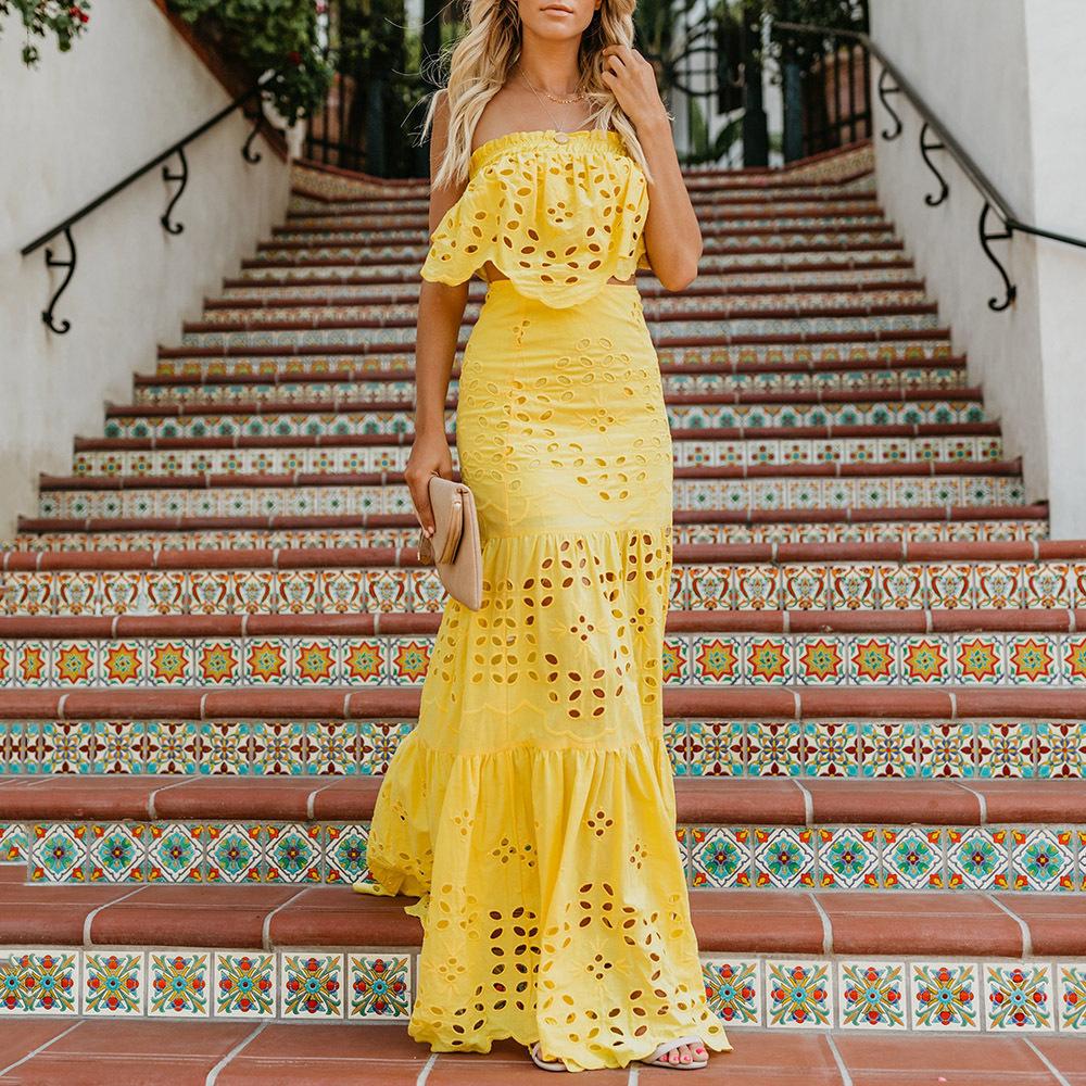 Yellow Off The Shoulder Sexy Strapless Dresses-STYLEGOING