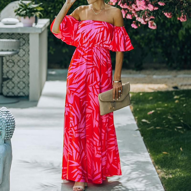 Red Summer One Shoulder Holiday Dresses-STYLEGOING