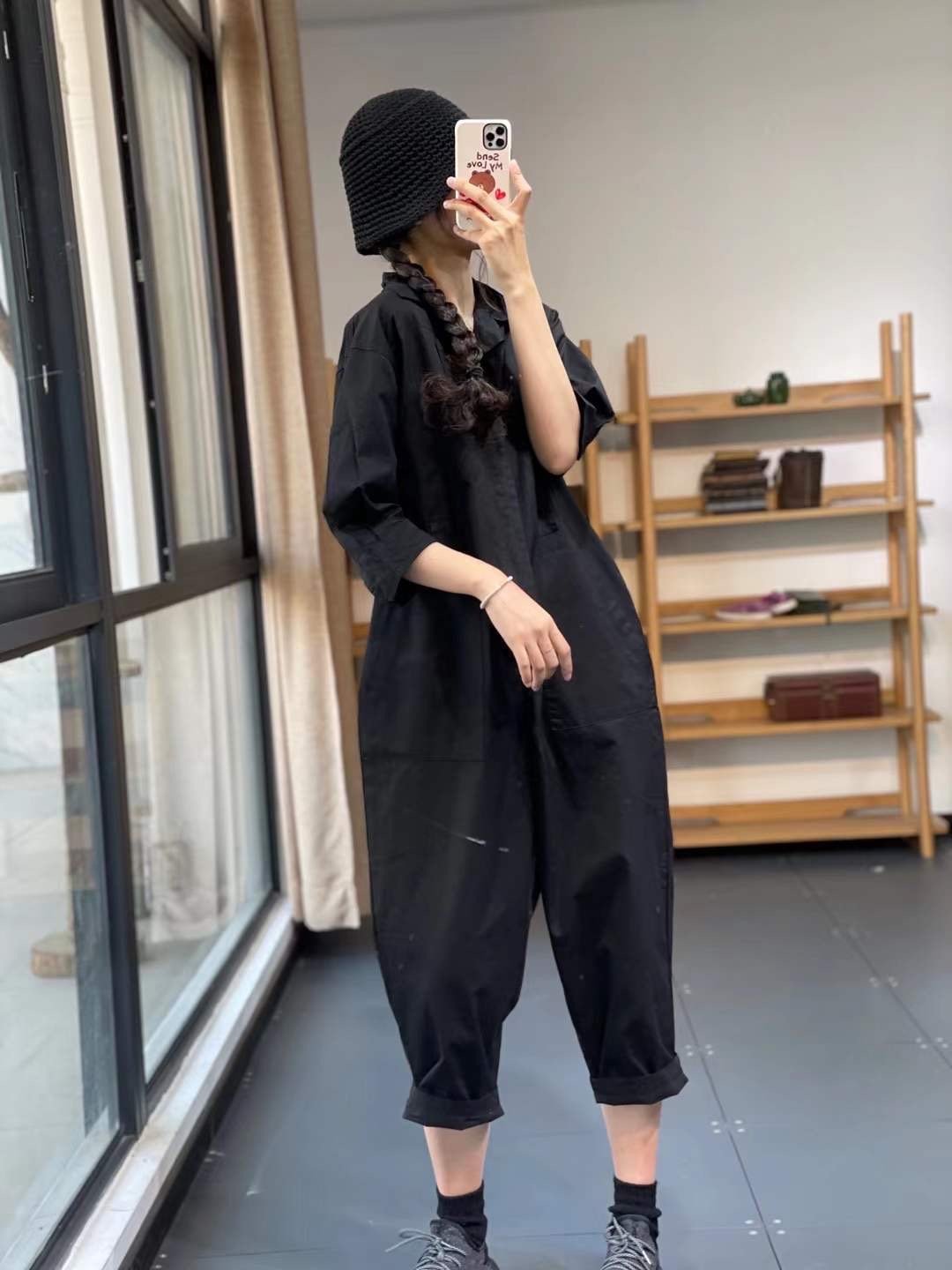 Women Turnover Collar Half Sleeves Jumpsuits-STYLEGOING