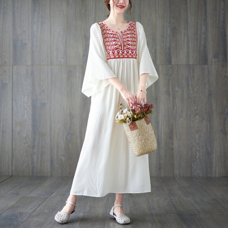 Vintage Embroidery Summer Plus Sizes Long Dresses
