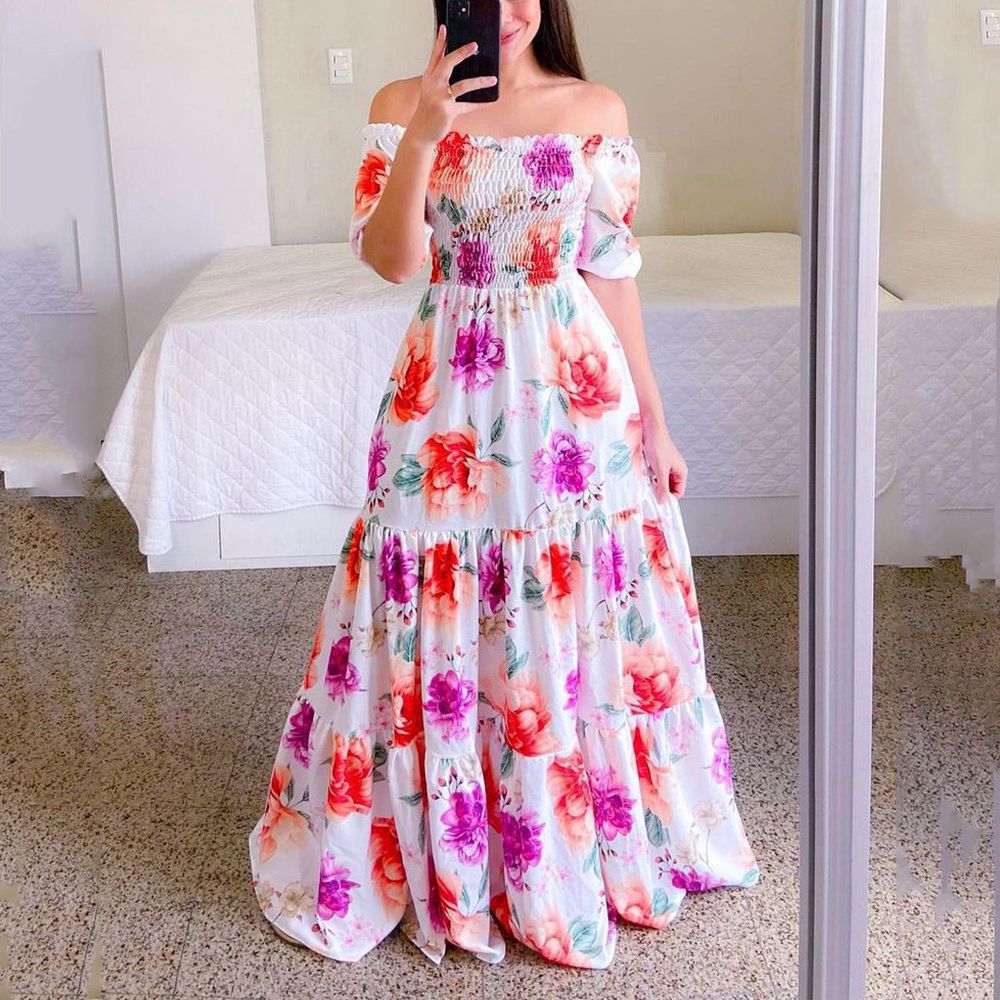 Sexy Off The Shoulder Flowers Long Dresses