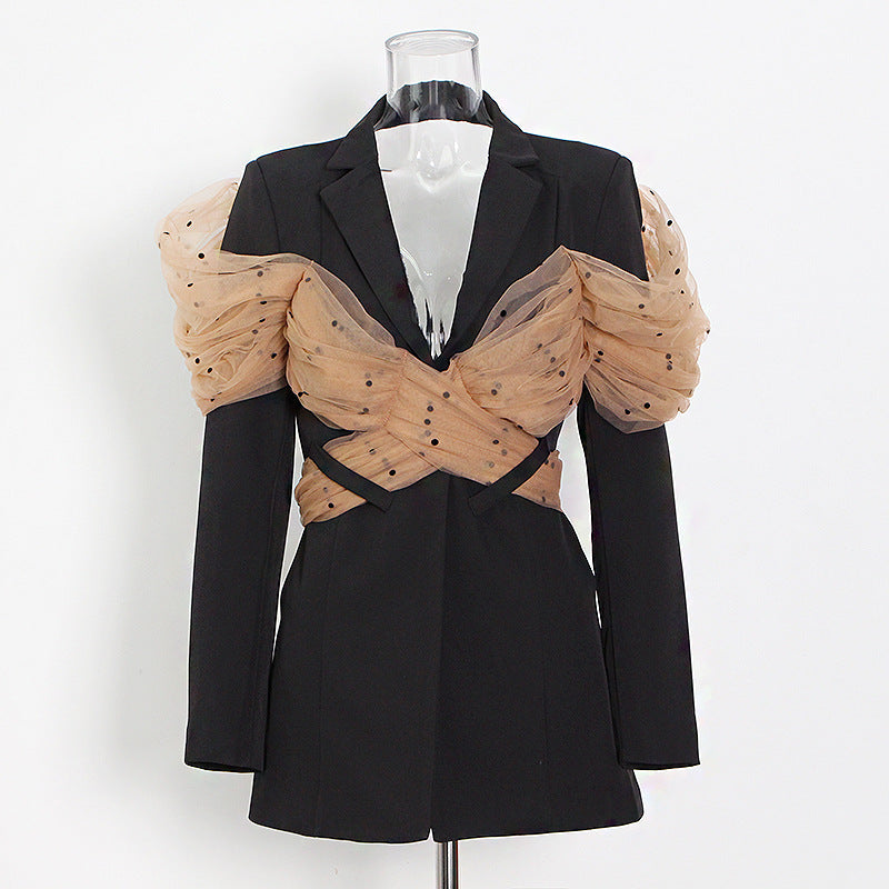 Designed Black Blazer Tops for Women