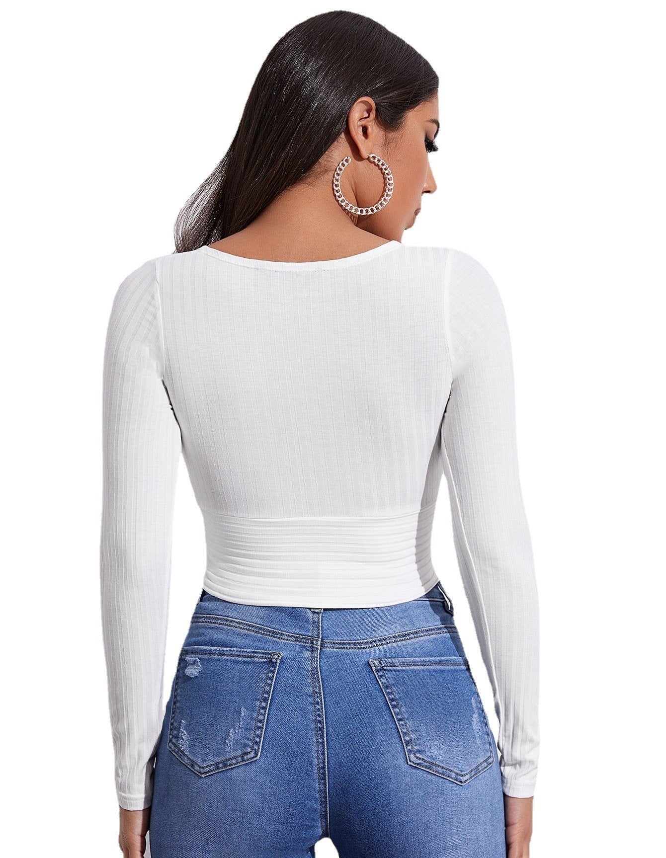 Sexy Deep V Neck Long Sleeves Women Short Tops--Free Shipping at meselling99