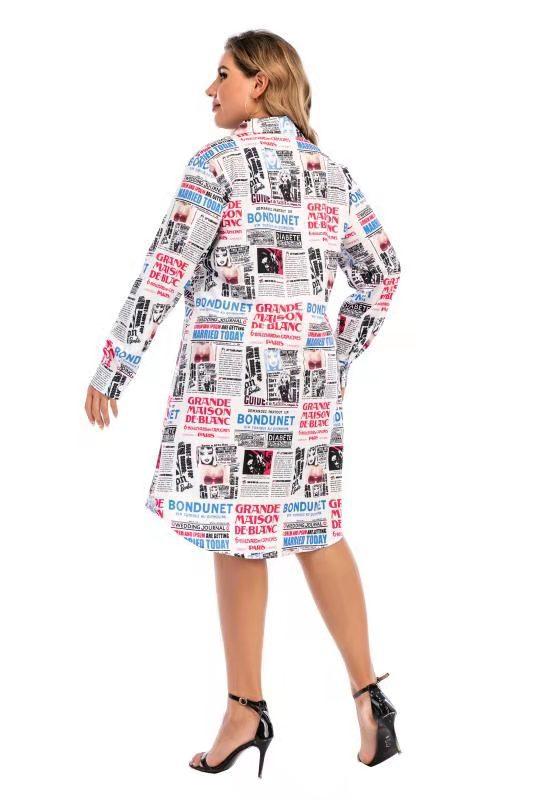 Women Newspaper Print Plus Sizes Short Shirt Dresses--Free Shipping at meselling99