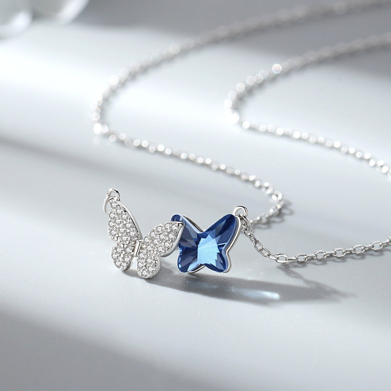 Fashion Double Butterfly Design Sterling Sliver Necklace