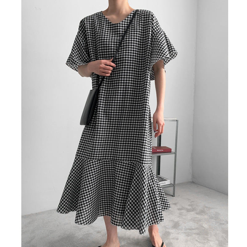 Vintage Summer Plaid Women Long Dresses