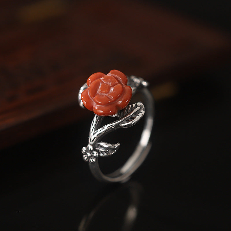 Vintage Rose&grass Design Silver Rings for Women