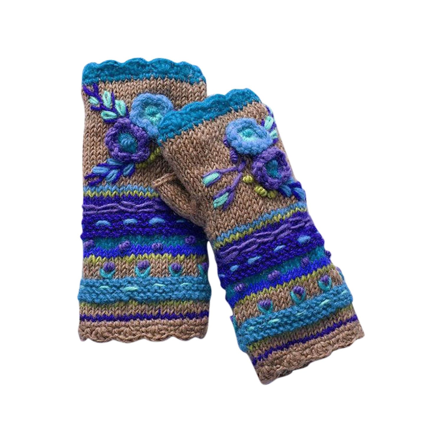 Winter Warm Handmade Embroidery Knitted Gloves for Women