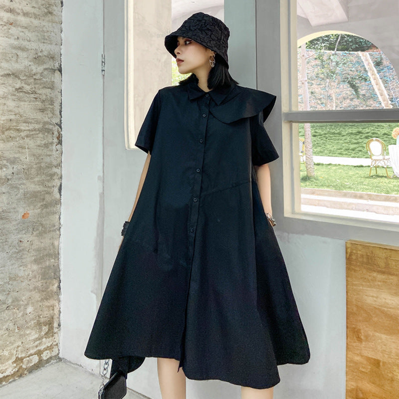 Vintage Summer Irregular Black Shirts Dresses