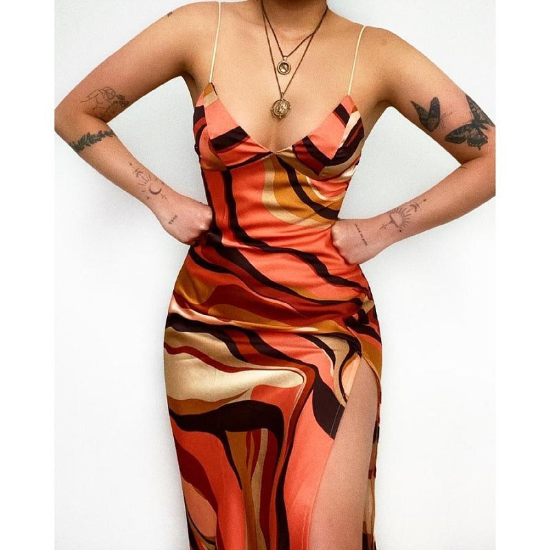 Sexy Geometry Print Suspender Irregular Women Dresses