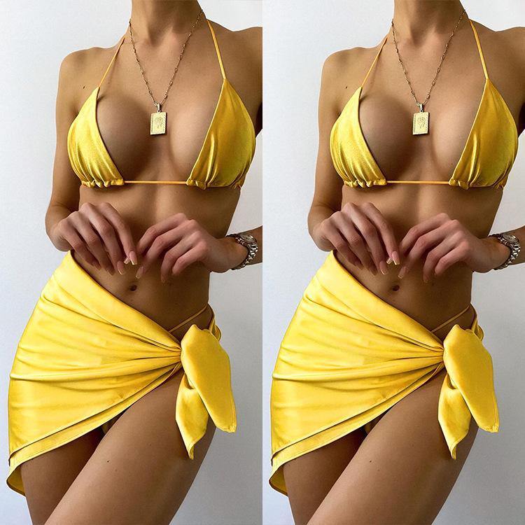 Yellow Sexy 3pcs Bikni Swimsuits-STYLEGOING