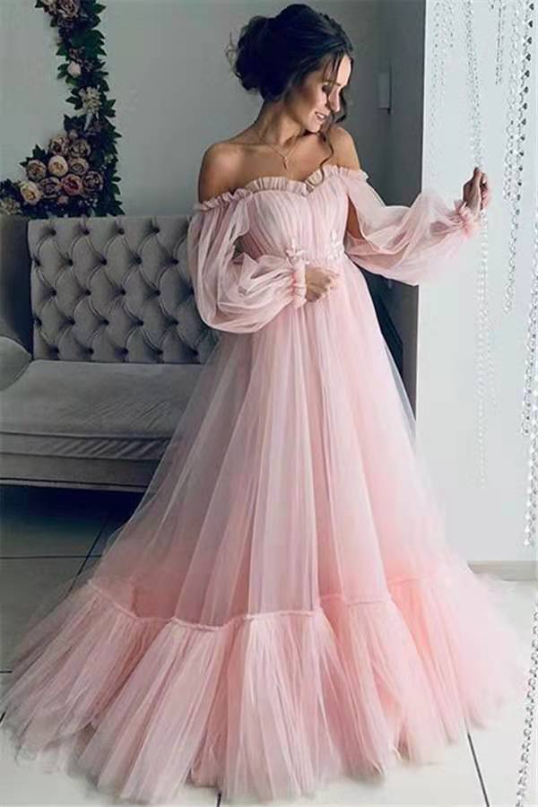 Women Off The Shoulder Tulle Long Party Dresses