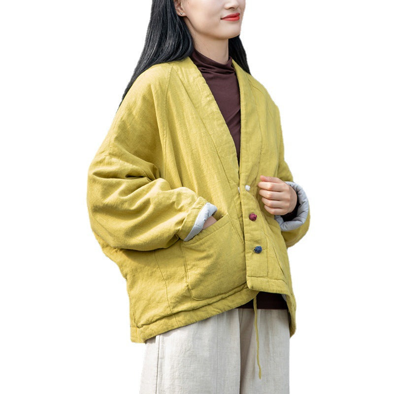 Vintage Linen Short Women Winter Outerwear