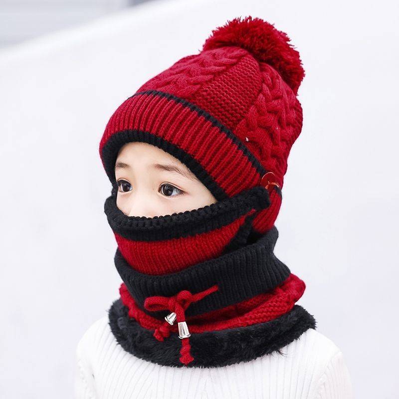 Winter Fleece Liner Warm Knitting Kids Hats&Scarfs-Red-Free Shipping at meselling99