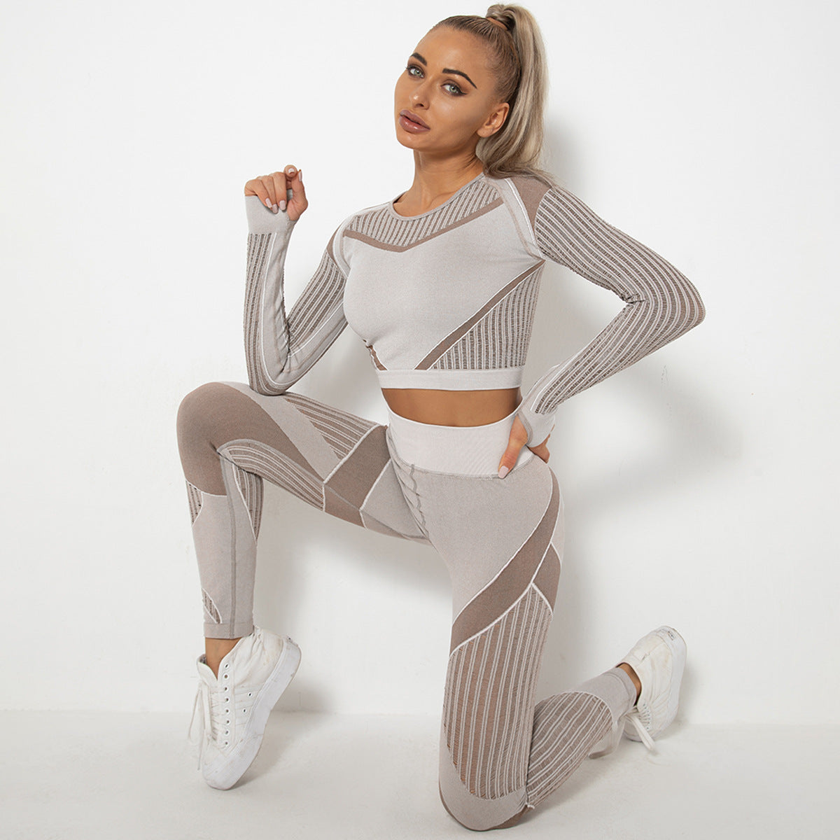 Sexy Hollow Out Long Sleeves Tops and Leggings Sets for Yoga Sporting