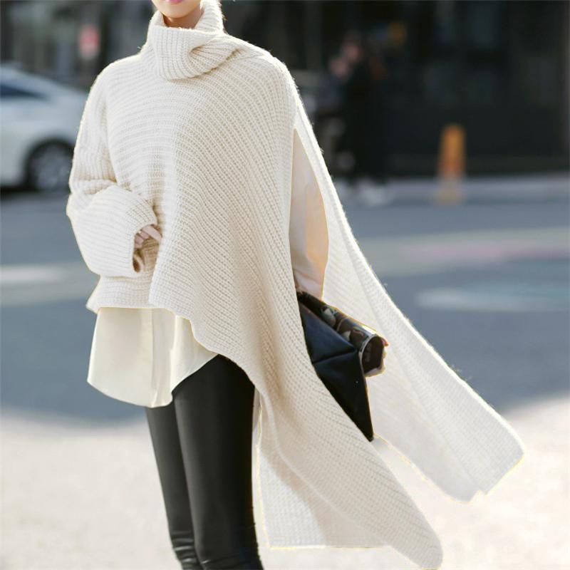 Women High Neck Long Sleeves Knitting Pullover Coats-White-S-Free Shipping at meselling99