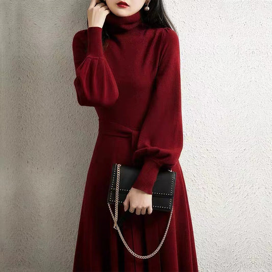 Elegant Turtleneck Woolen Fall Knitting Dresses