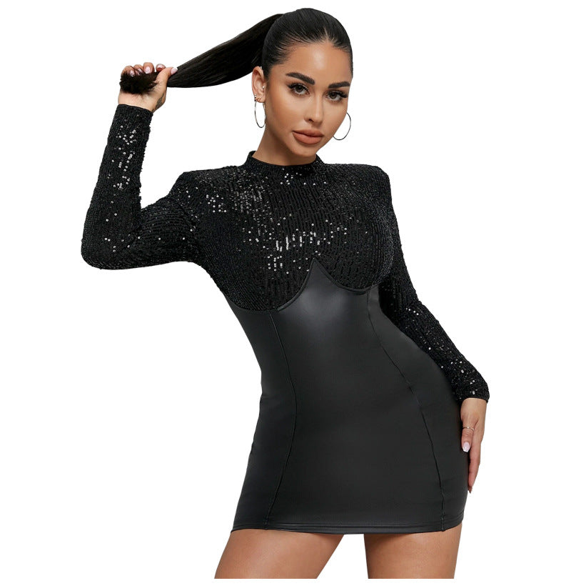 Sexy PU Long Sleeves Bodycon Mini Party Dresses