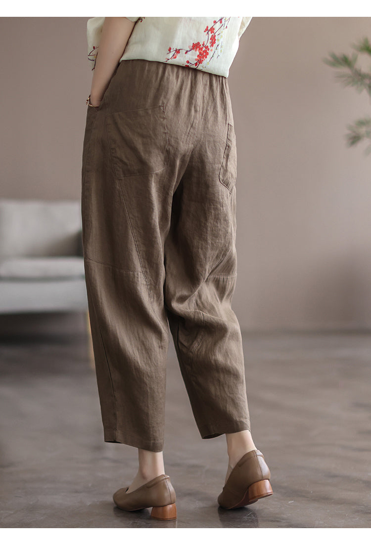 Casual Linen Candy Colors Women Harem Pants